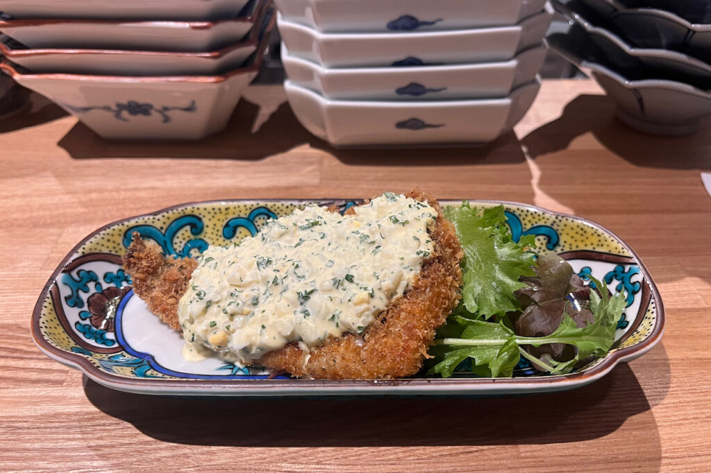 Fried horse mackerel with parsley tartar of rice and sake on a moonlit night