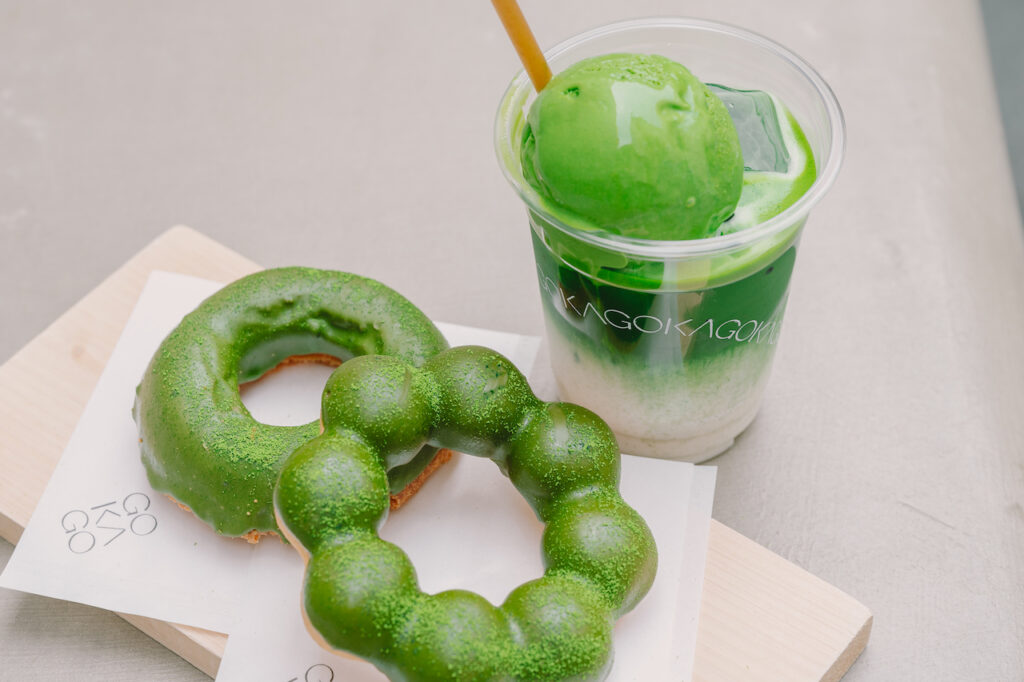 Matcha latte and matcha donuts from gokago