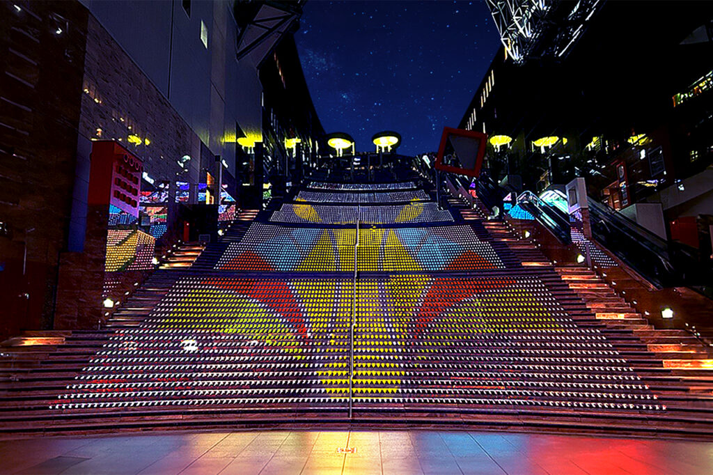 JRA Kyoto Station Grand Staircase Illuminated Horse Logo