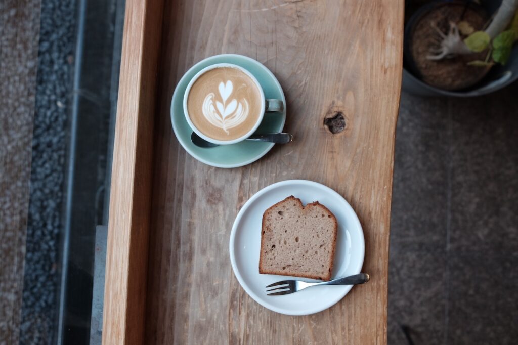 COYOTE banana bread and cafe latte