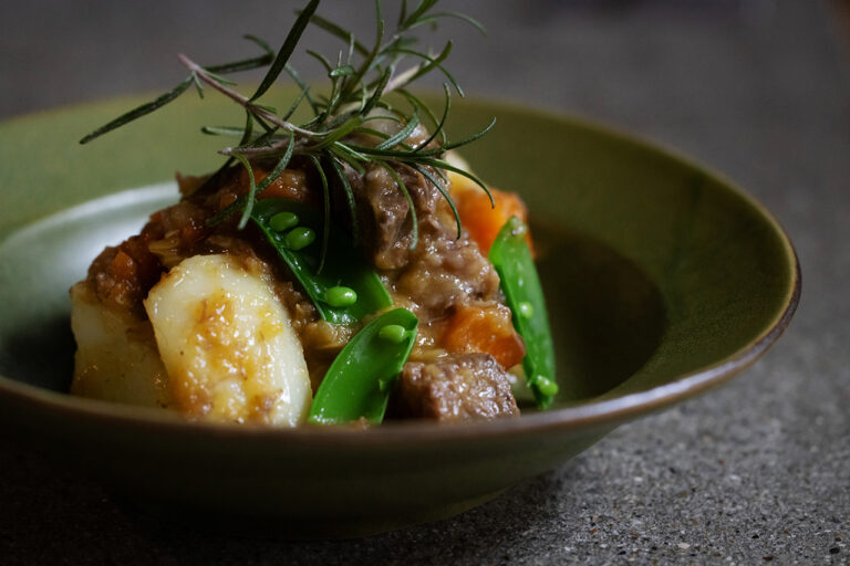 Lamaglama Iwate Beef Cheeks with Spiced Vegetables Braised in White Wine